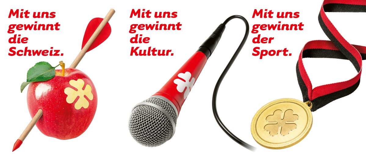 Auftrag der Swisslos_2023 Tell-Apfel, Mikrofon, Goldmedaille